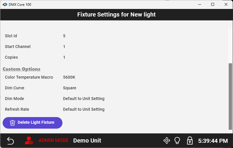 Advanced Fixture Settings