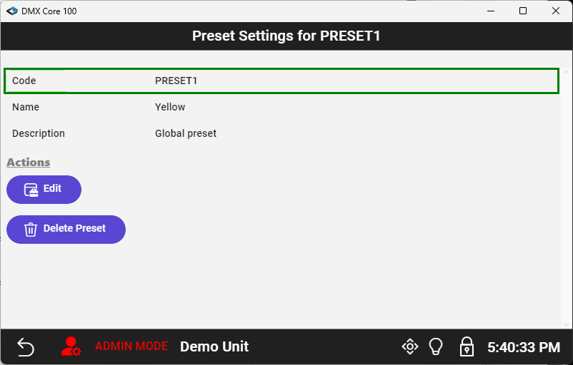 Global Preset Settings