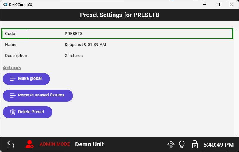 Preset Settings non-global