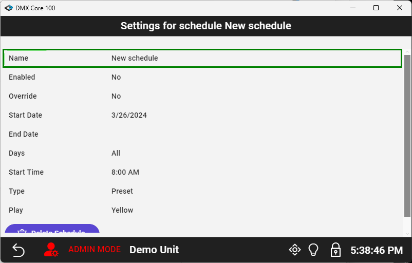 Schedule Settings