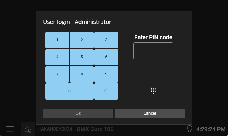 Admin login — keypad style