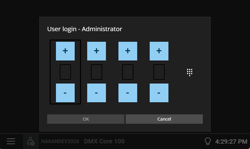 Admin login — +/– style