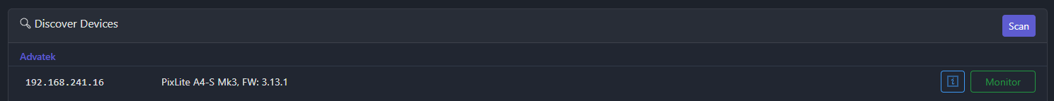 Discovered Advatek controller in the device list