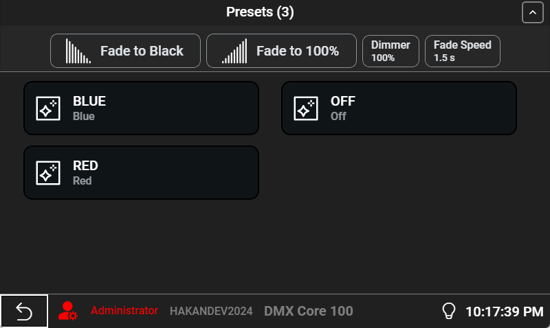 Presets list with controls expanded
