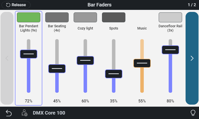 A Faders page on the touchscreen