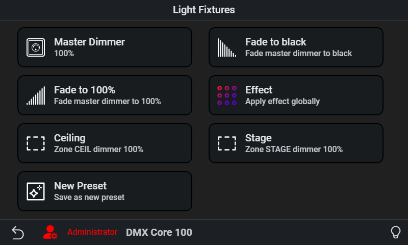 Fixture Control on the touchscreen