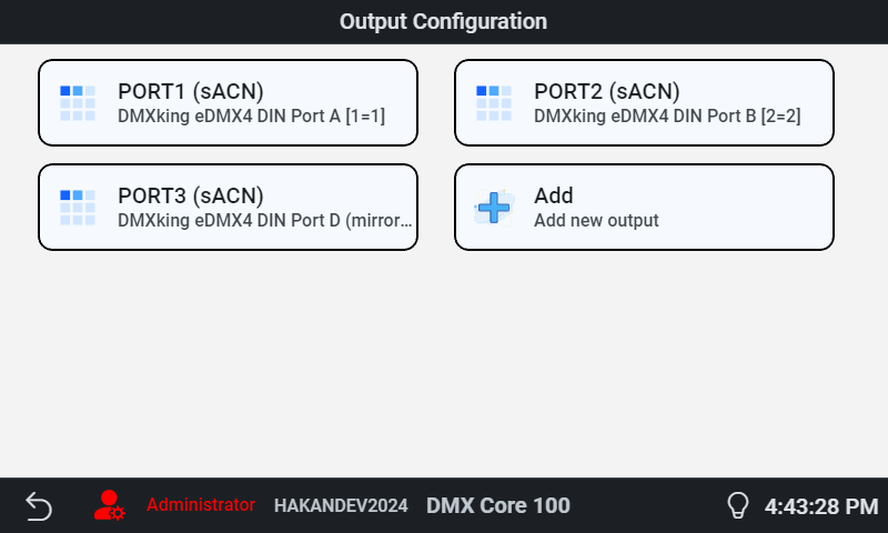 Output Configuration on the touchscreen