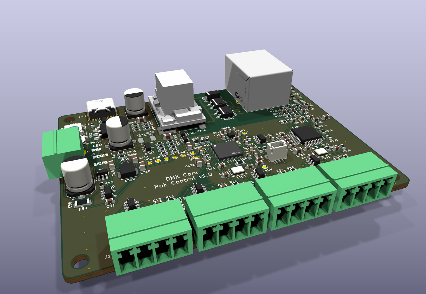 The ports: four control ports along one edge, the LED port on the side