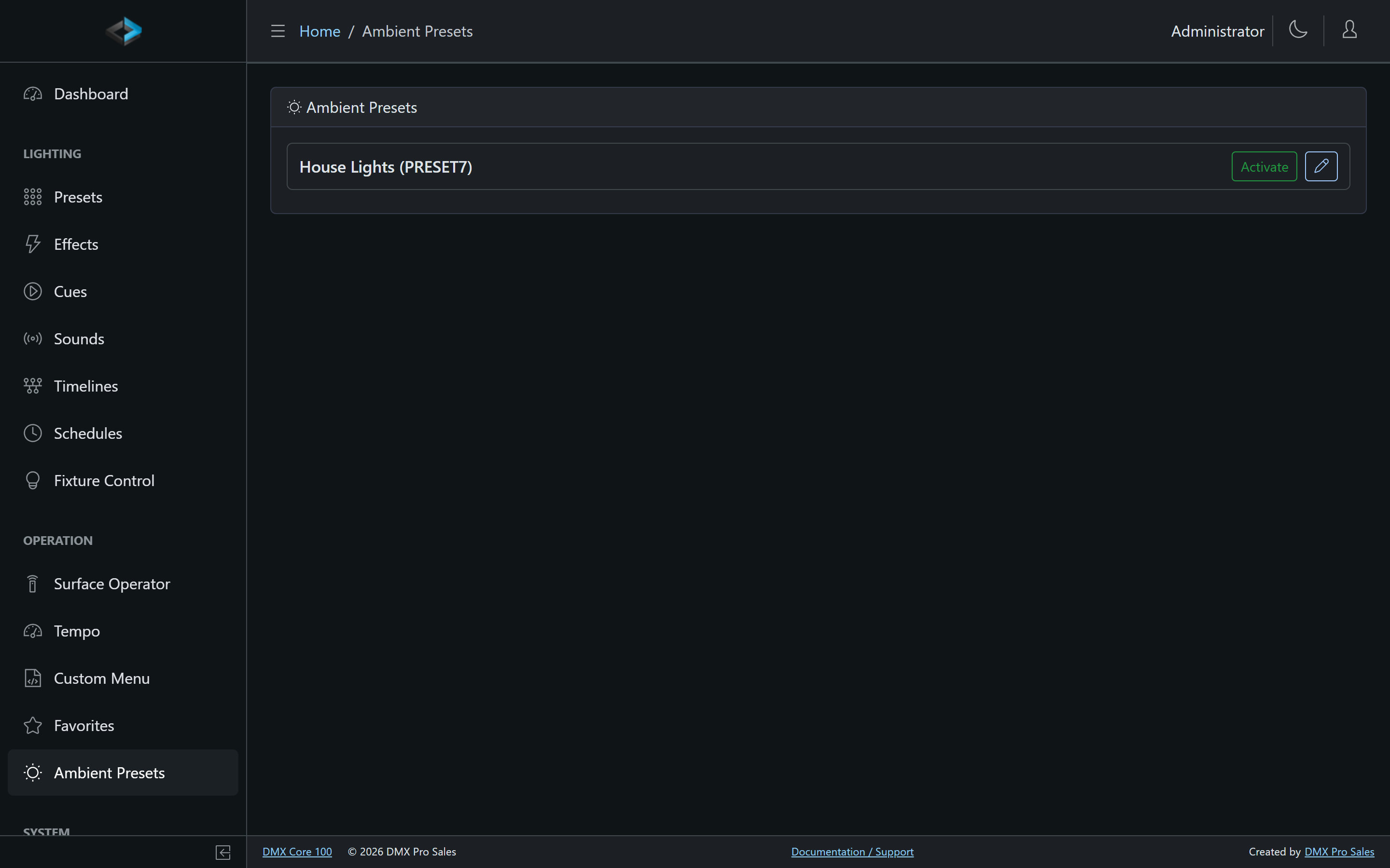 Ambient Presets page