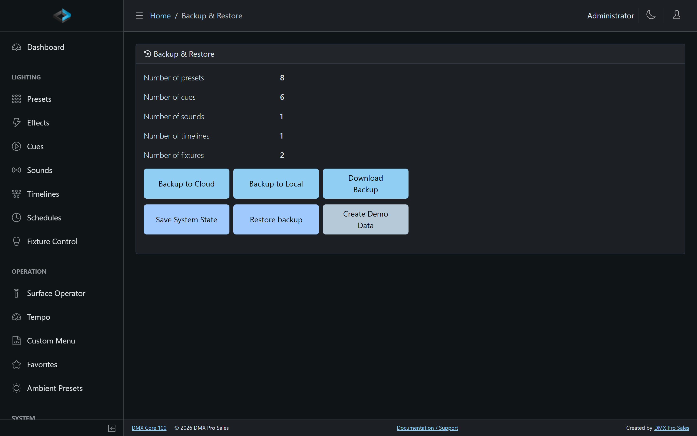 Backup & Restore page