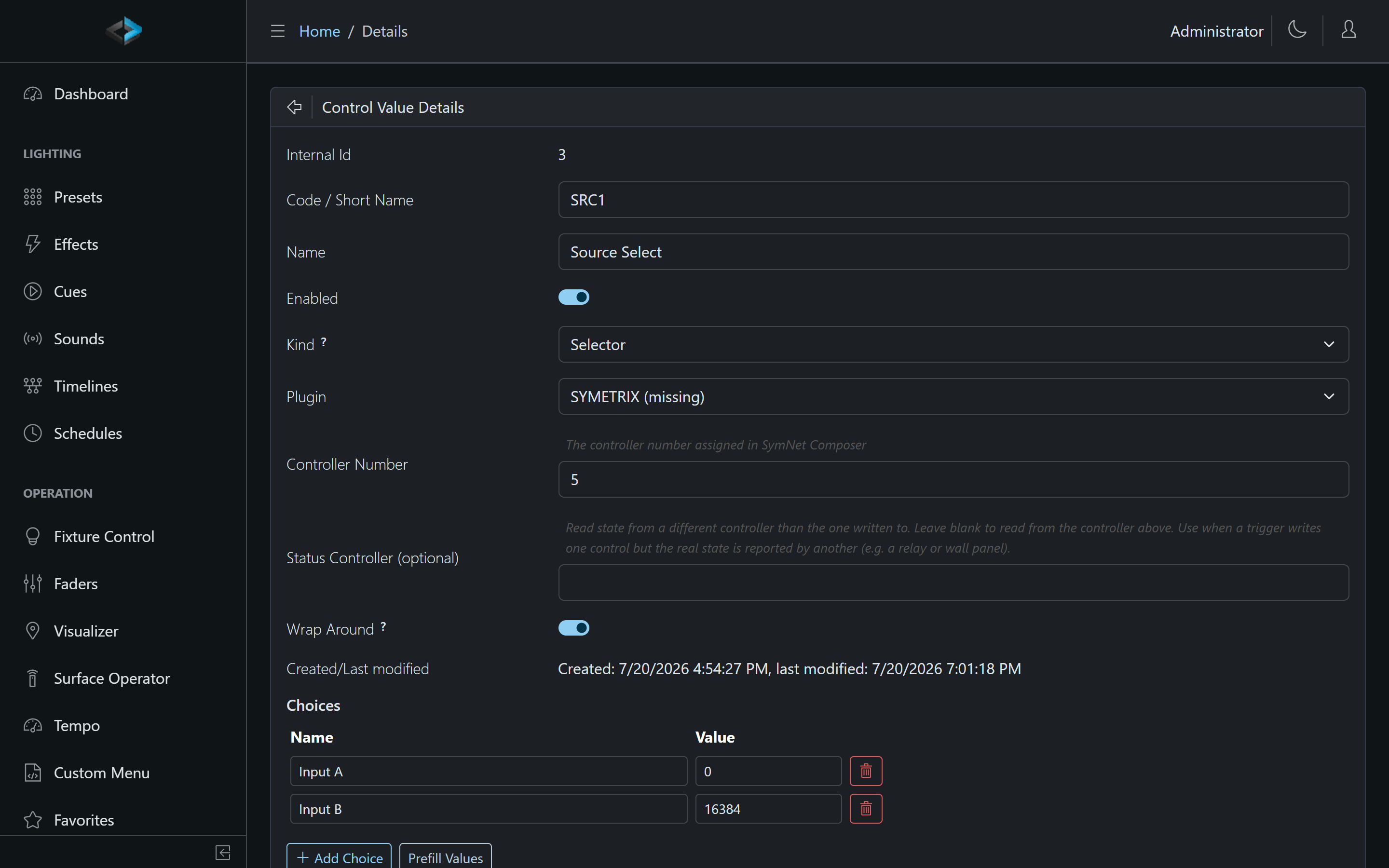 Control Value editor — Selector with Add Choice