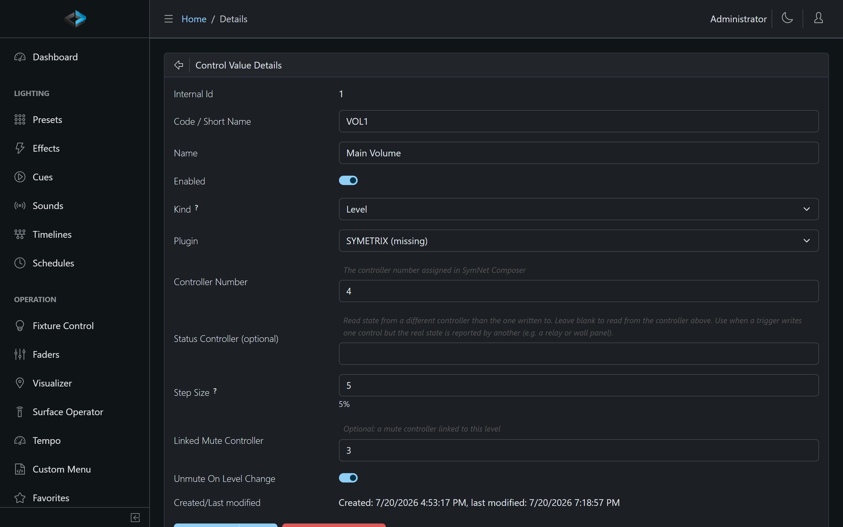 Control Value editor — Level (volume)