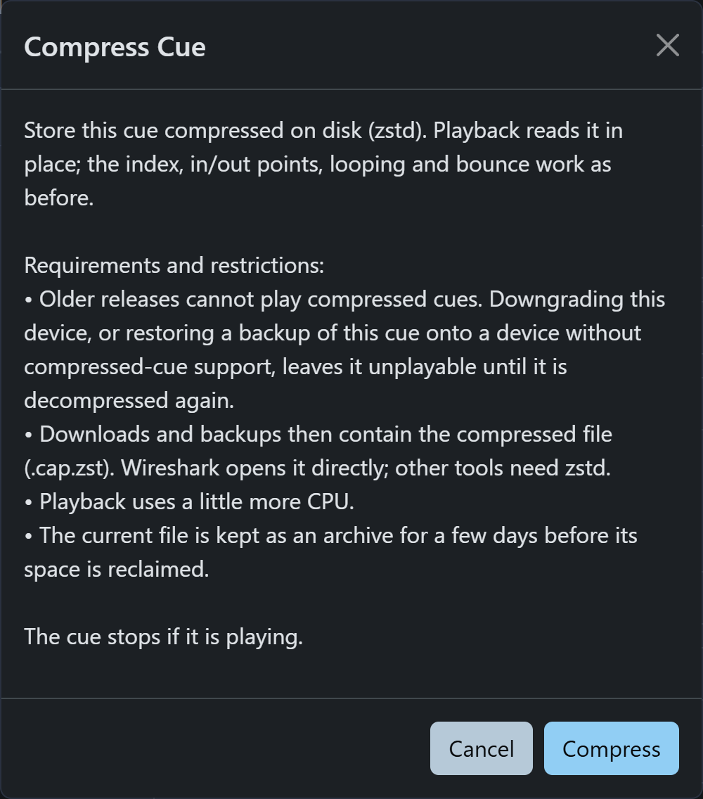 Compress cue confirmation