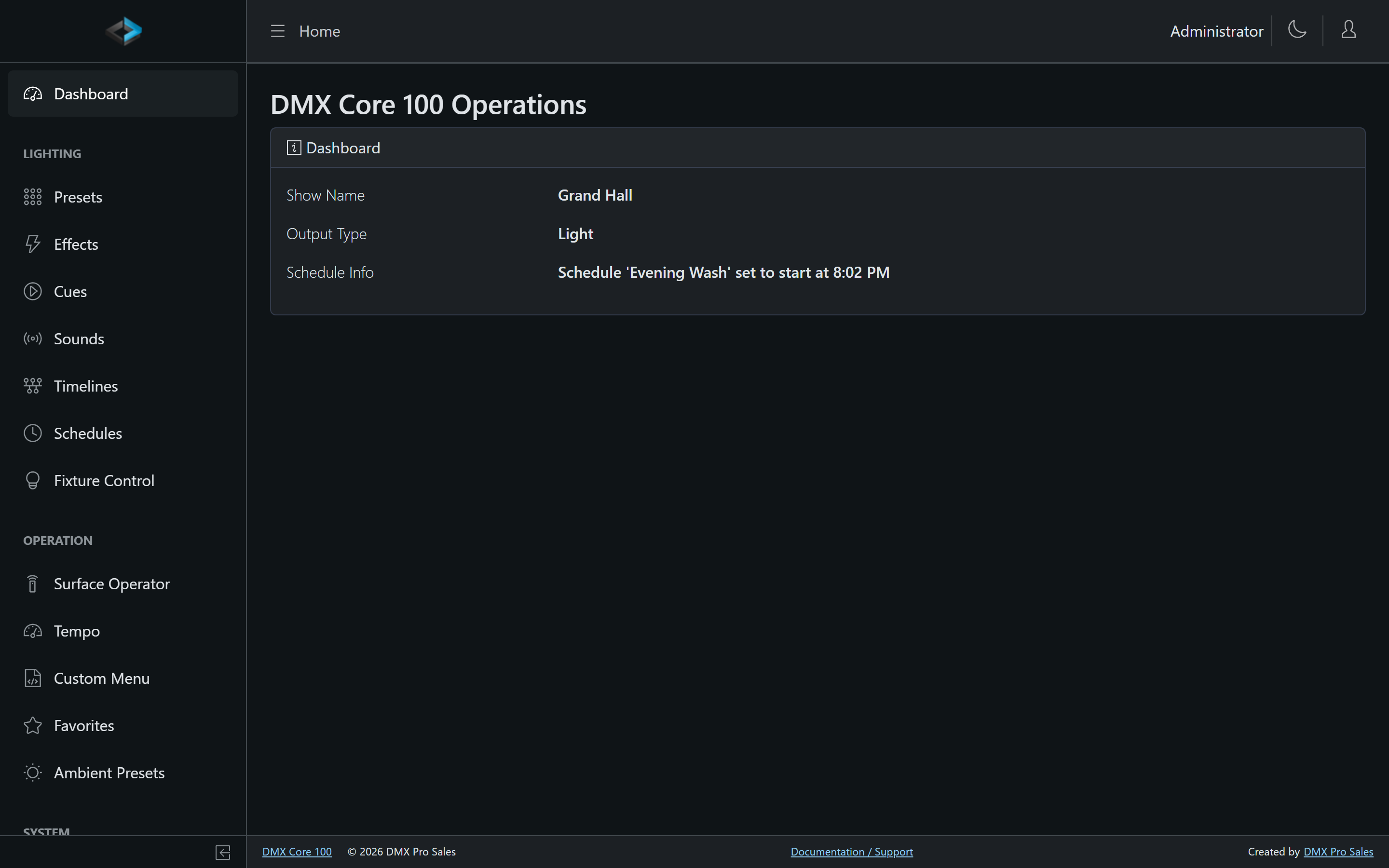 Web UI dashboard — dark theme