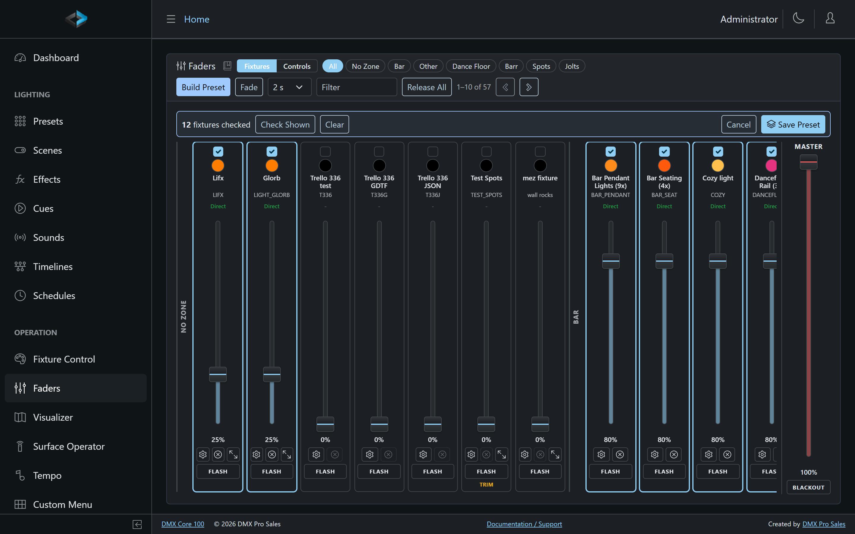 Faders page - Build Preset
