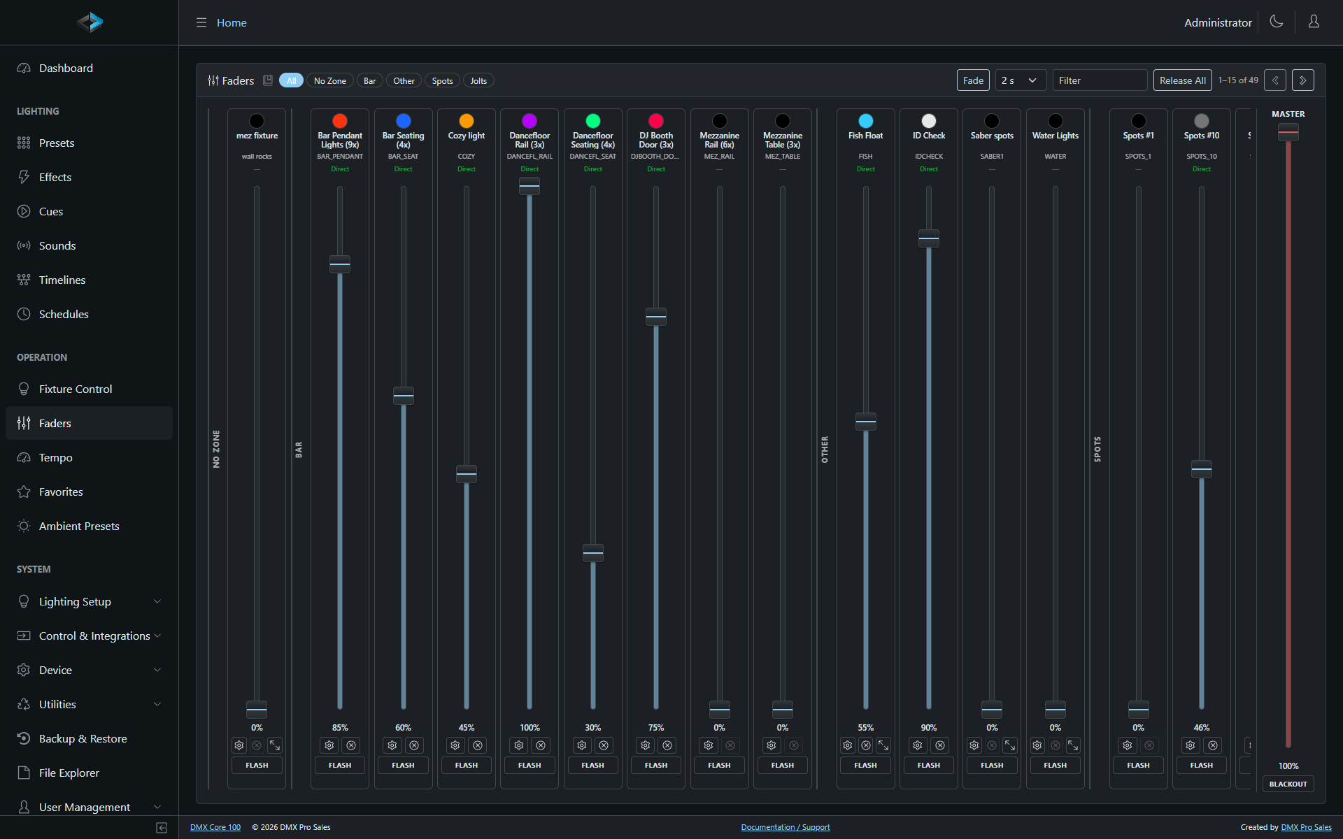 Faders page