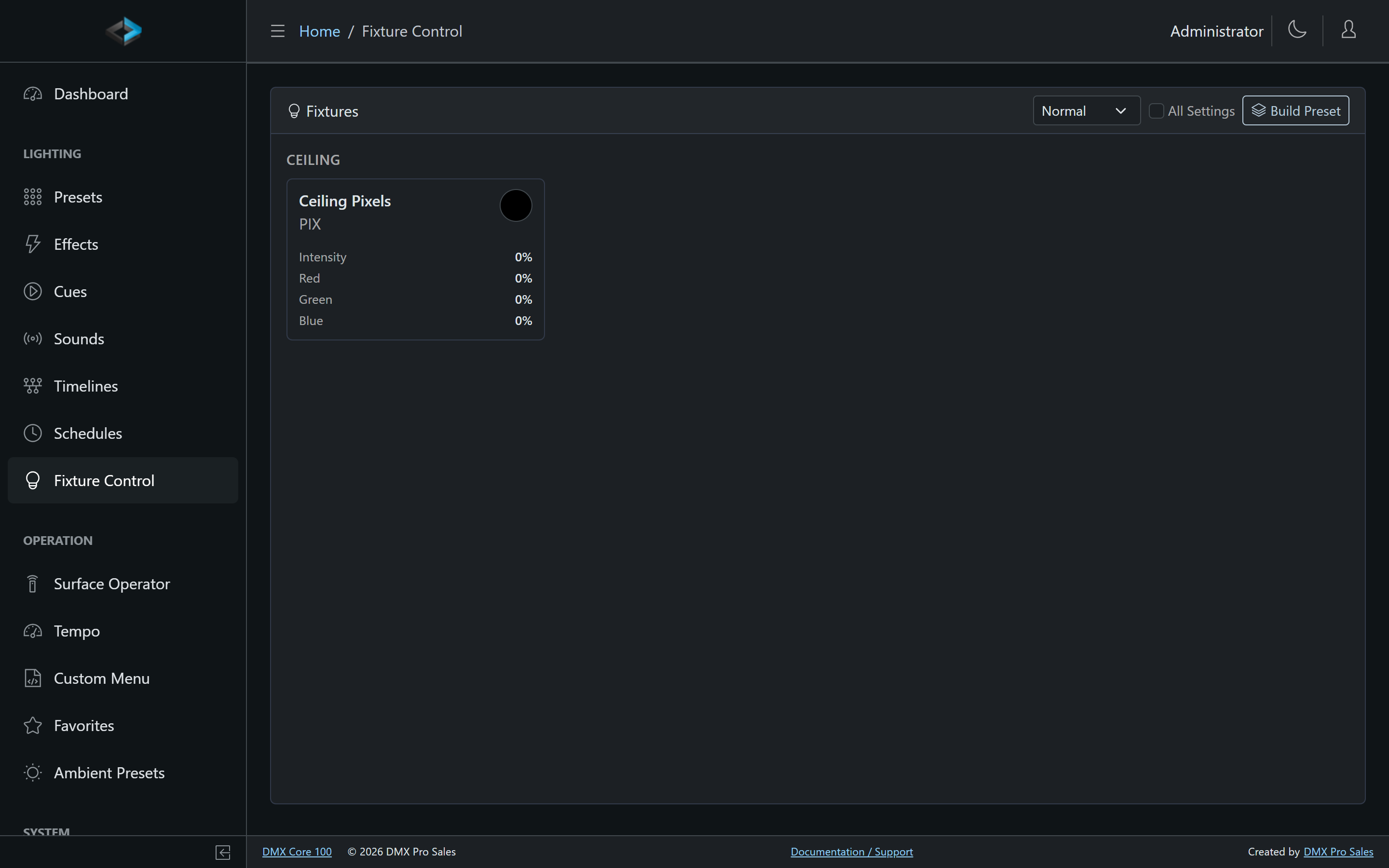 Fixture Control page