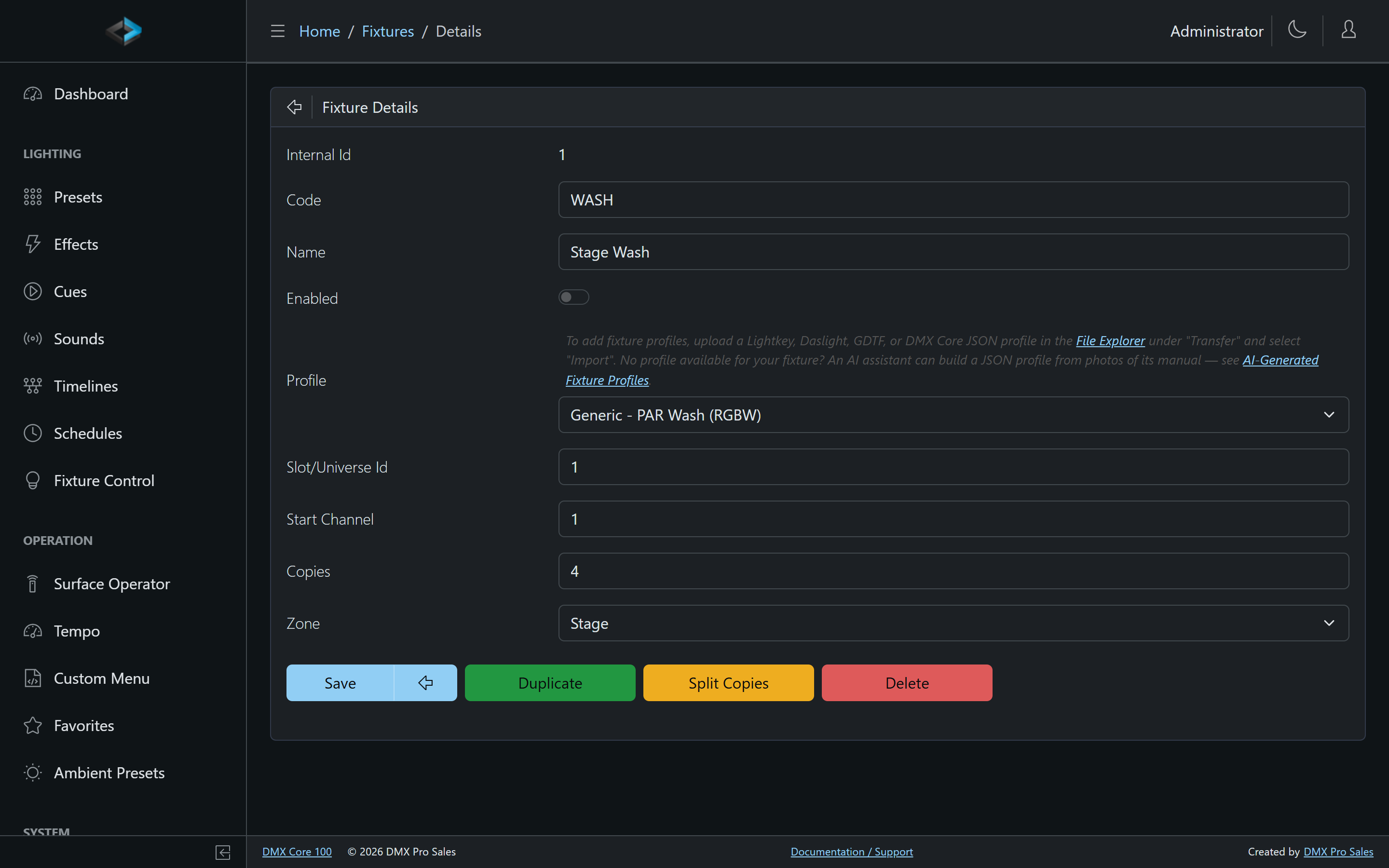 Fixture setup — profile and personality selection