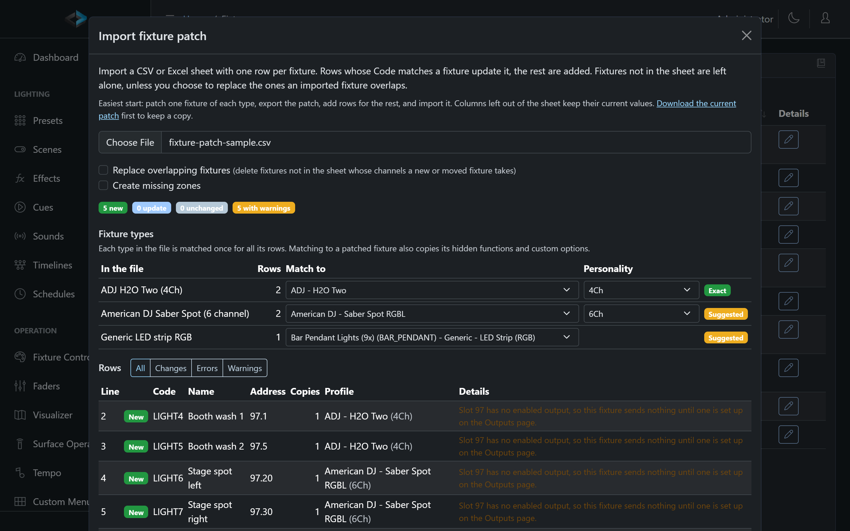 Import fixture patch - preview with fixture type matching
