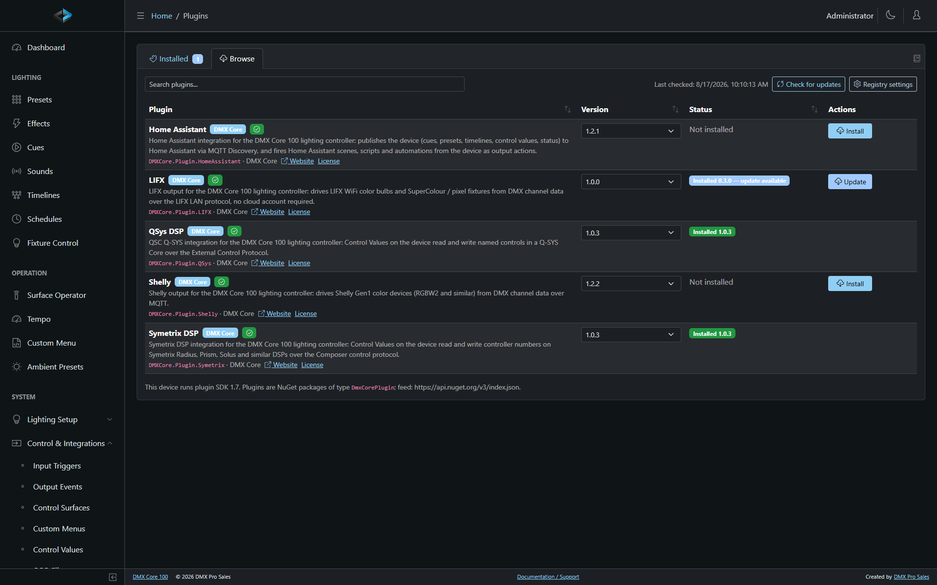 The Browse tab listing the plugins in the registry