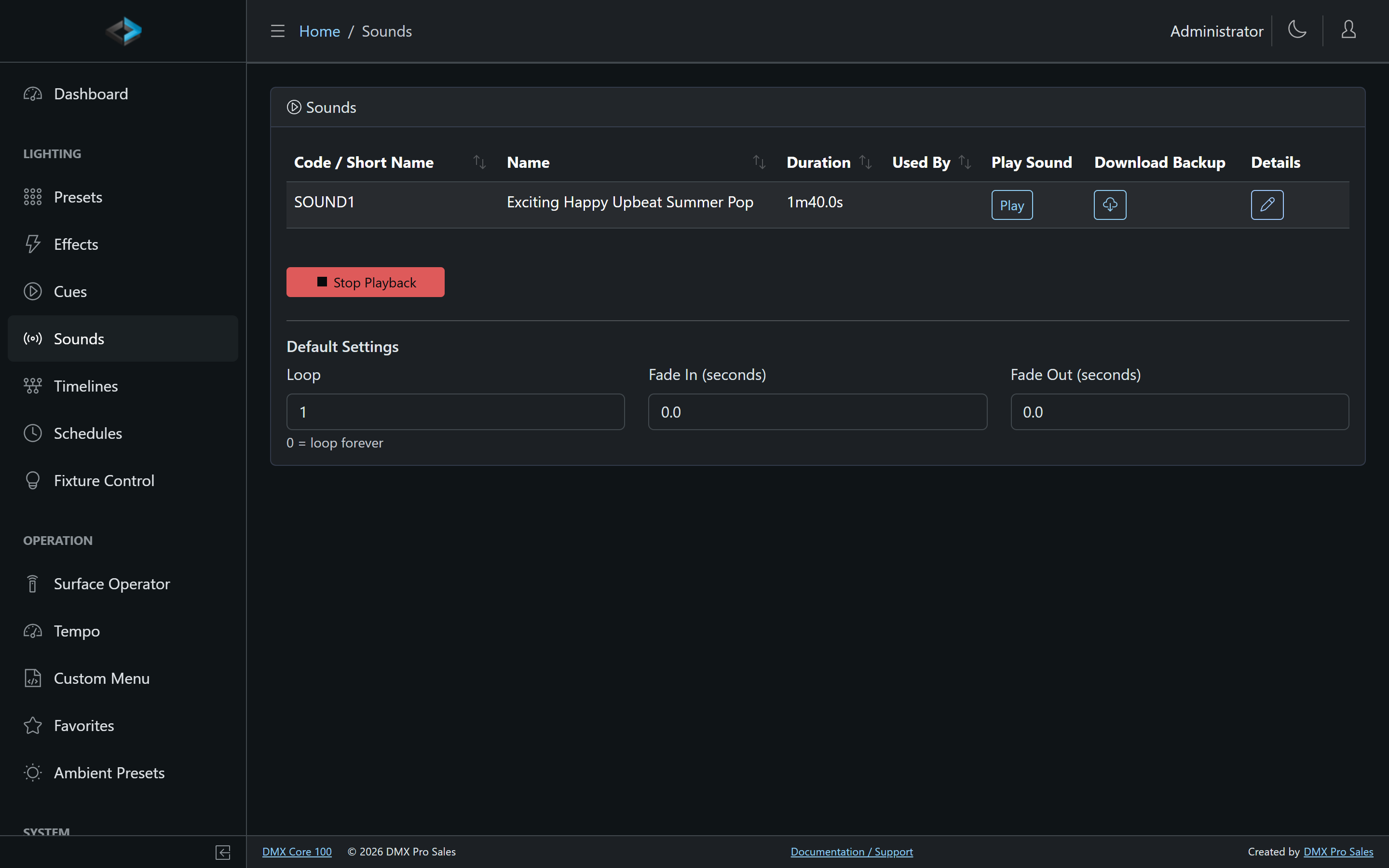 Sounds list in the Web UI